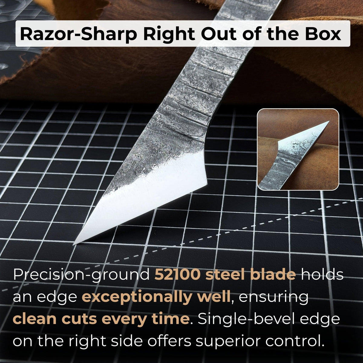 Hand-Forged Single-Bevel Kiridashi Knife with Leather Sheath
