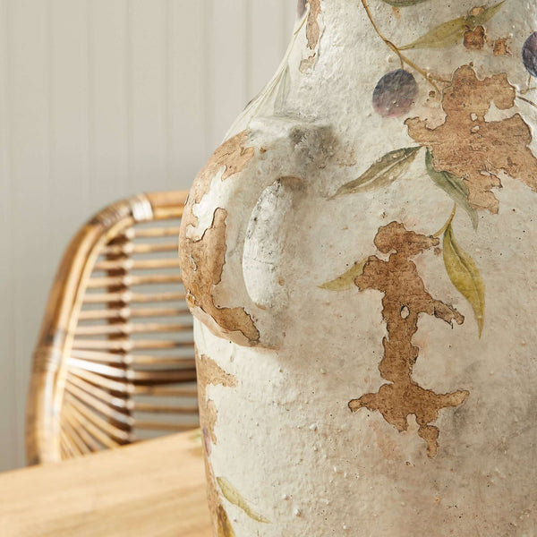 Hand-Painted Italian Olive Vine Ceramic Urn