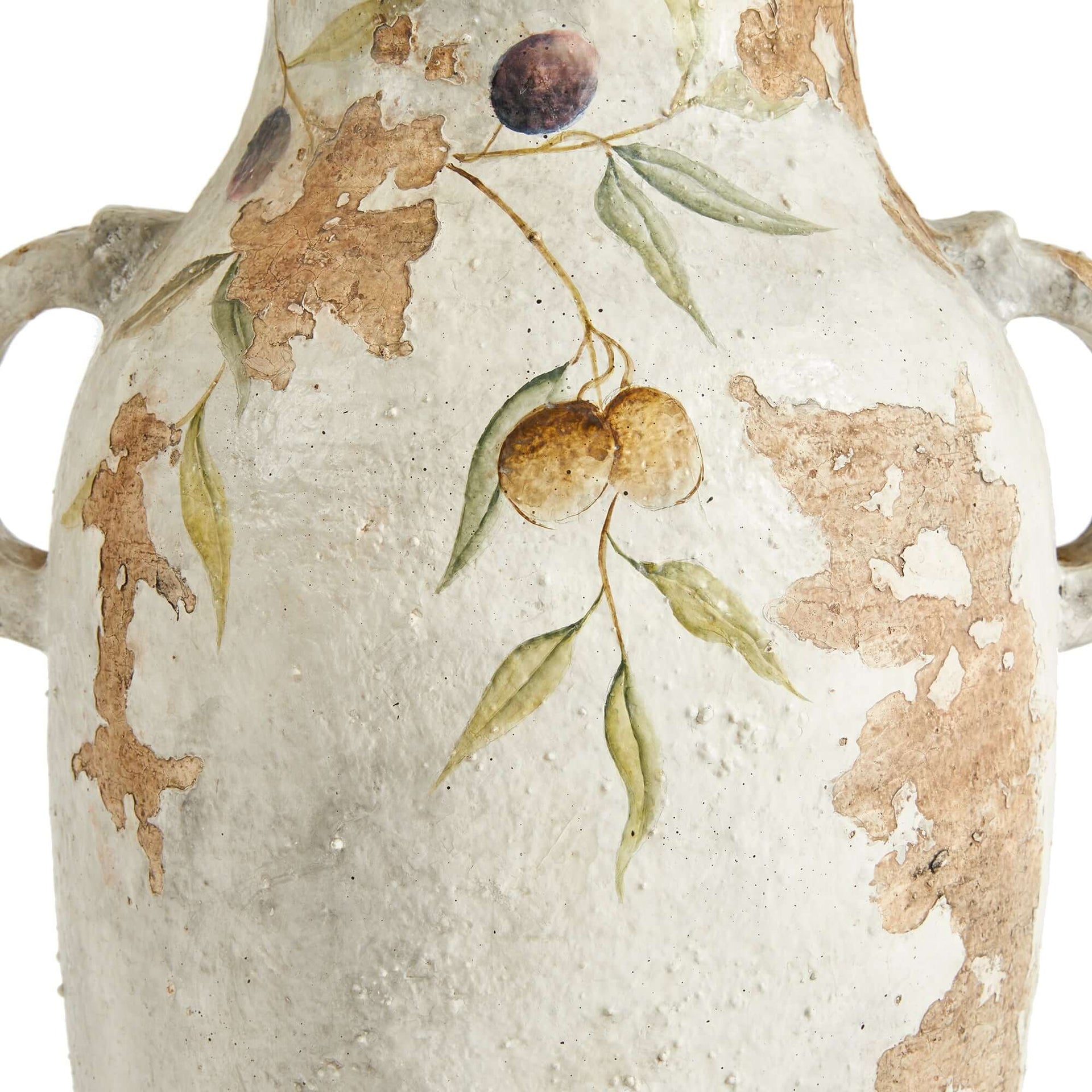 Hand-Painted Italian Olive Vine Ceramic Urn
