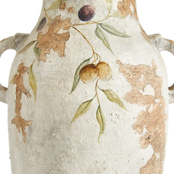Hand-Painted Italian Olive Vine Ceramic Urn