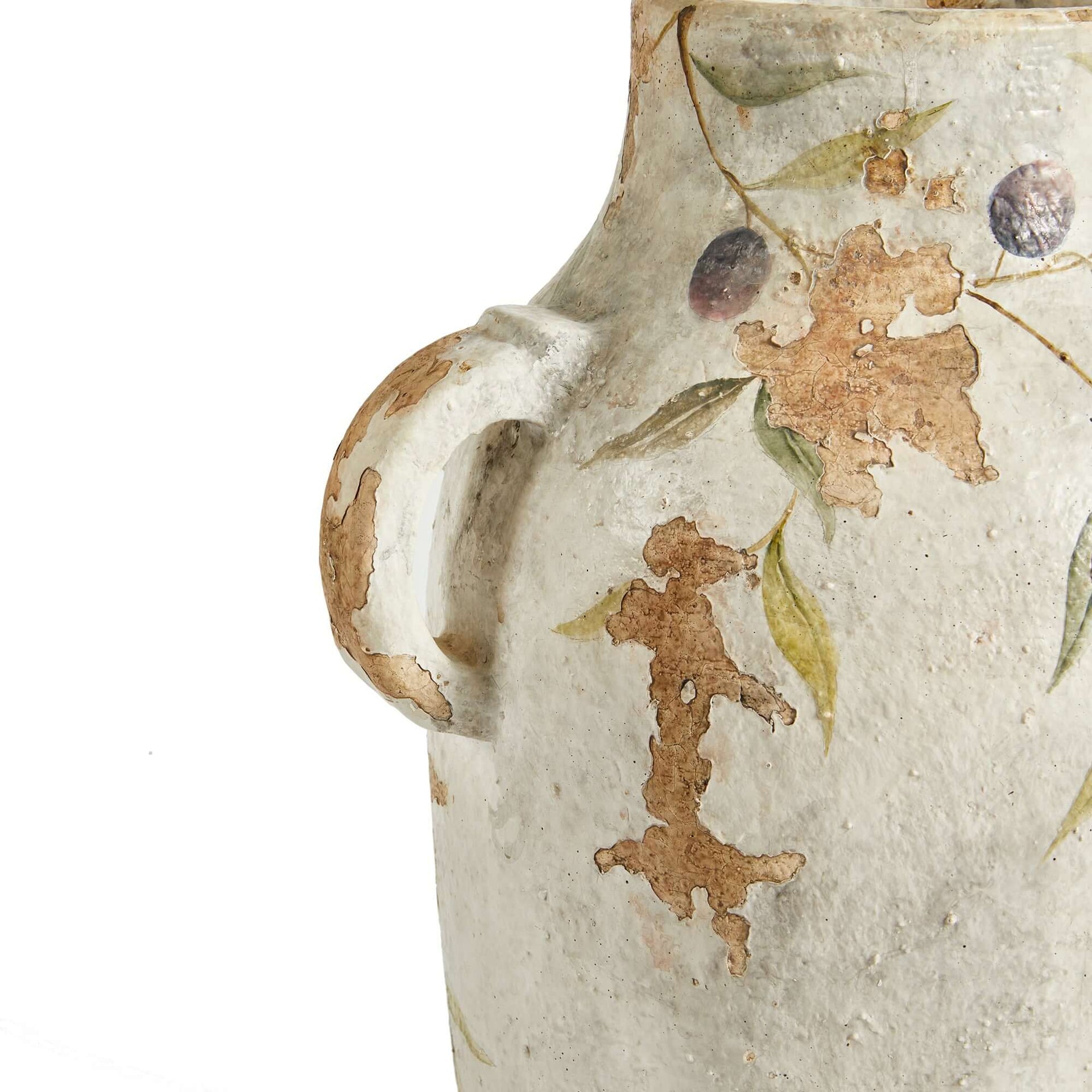 Hand-Painted Italian Olive Vine Ceramic Urn