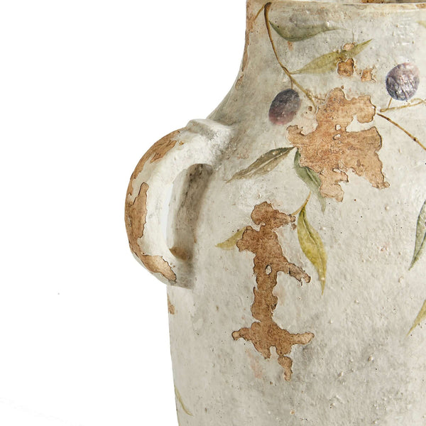 Hand-Painted Italian Olive Vine Ceramic Urn