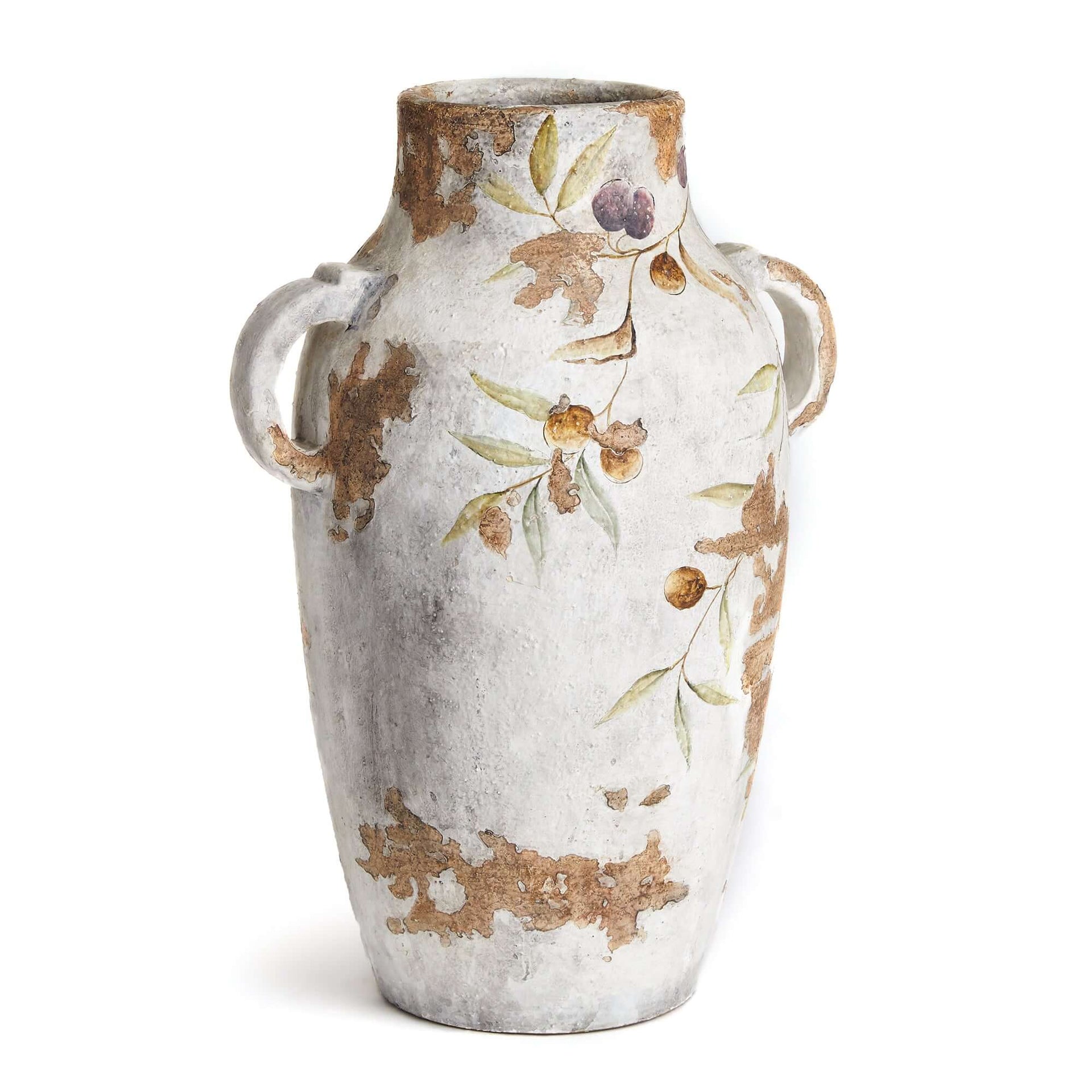 Hand-Painted Italian Olive Vine Ceramic Urn