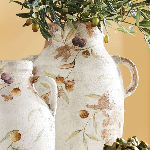 Hand-Painted Italian Olive Vine Ceramic Urn