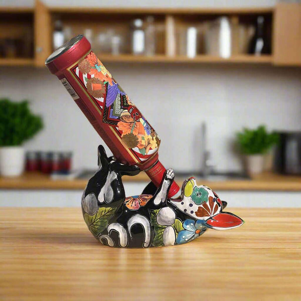 Talavera Chihuahua Bottle Holder | Hand-Painted Mexican Dog Statue