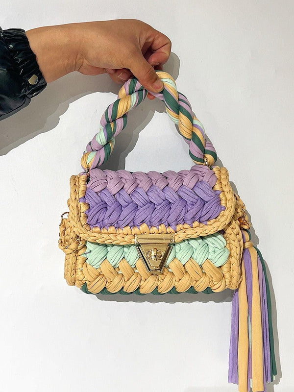 Hand woven bag crochet bag shoulder bag women's Fried Dough Twists portable tassel bag