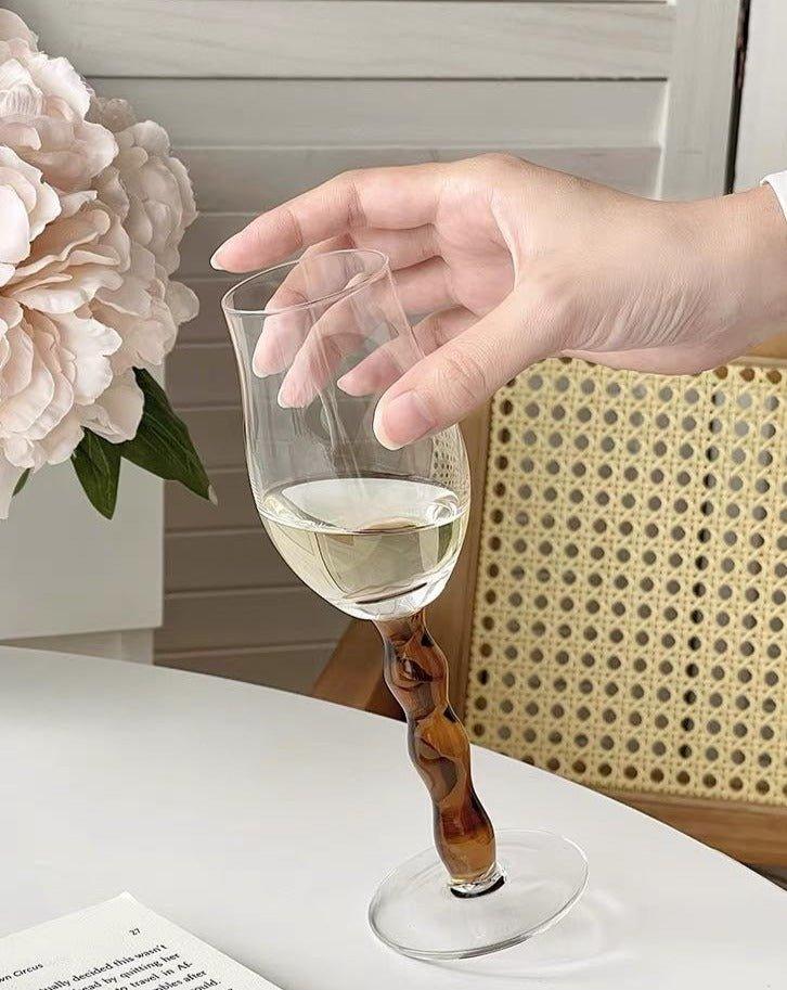 Handblown Retro Wavy Rose Wine Glasses Set of 4 Pcs ( $14.9 Each )