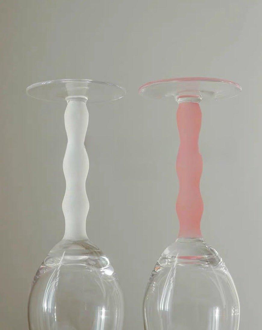 Handblown Retro Wavy Rose Wine Glasses Set of 4 Pcs ( $14.9 Each )