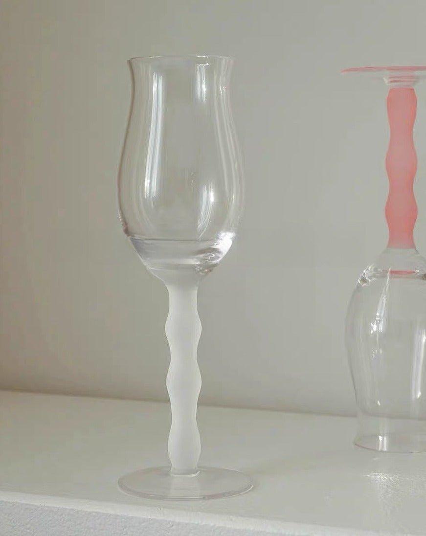 Handblown Retro Wavy Rose Wine Glasses Set of 4 Pcs ( $14.9 Each )