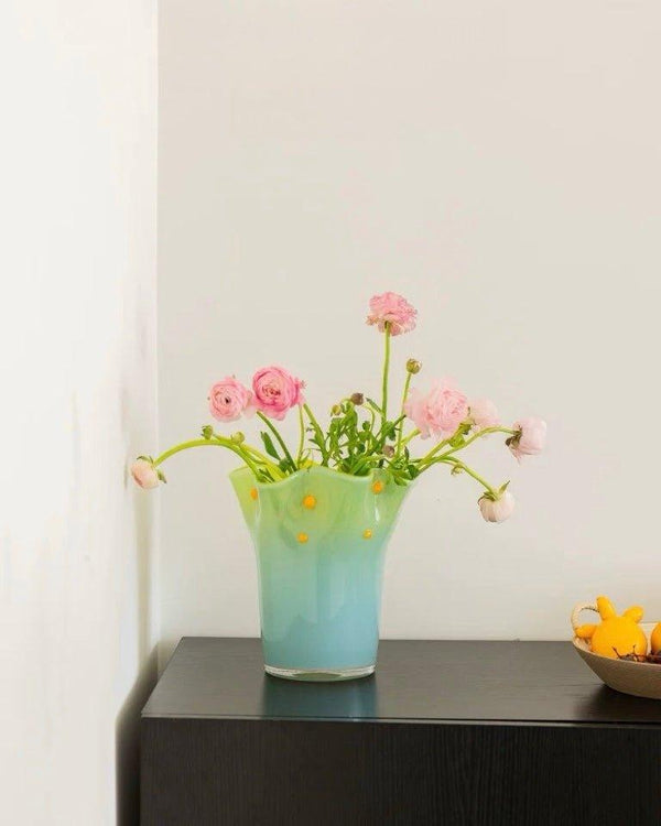 Handblown Wavy Whimsical Glass Vase - Eclectic Table Setting Centrepieces