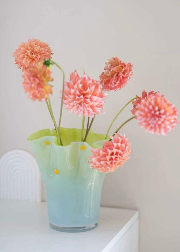Handblown Wavy Whimsical Glass Vase - Eclectic Table Setting Centrepieces