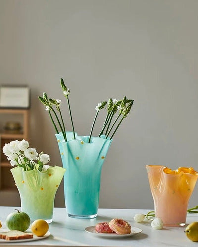 Handblown Wavy Whimsical Glass Vase - Eclectic Table Setting Centrepieces