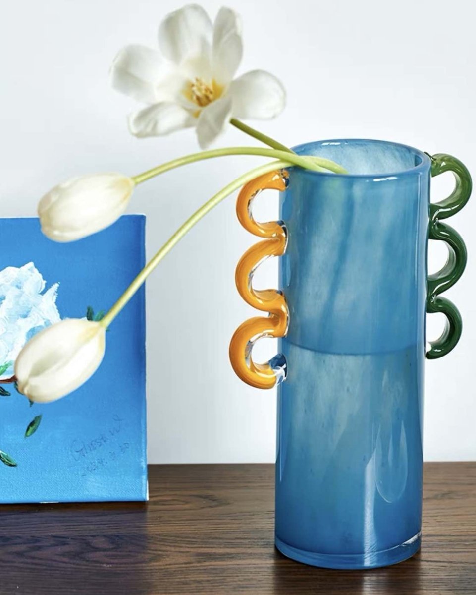 Handblown Whimsical Cylinder Vase - Eclectic Table Setting Centrepieces