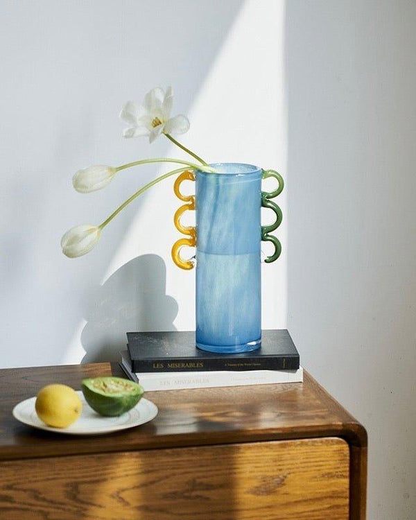Handblown Whimsical Cylinder Vase - Eclectic Table Setting Centrepieces
