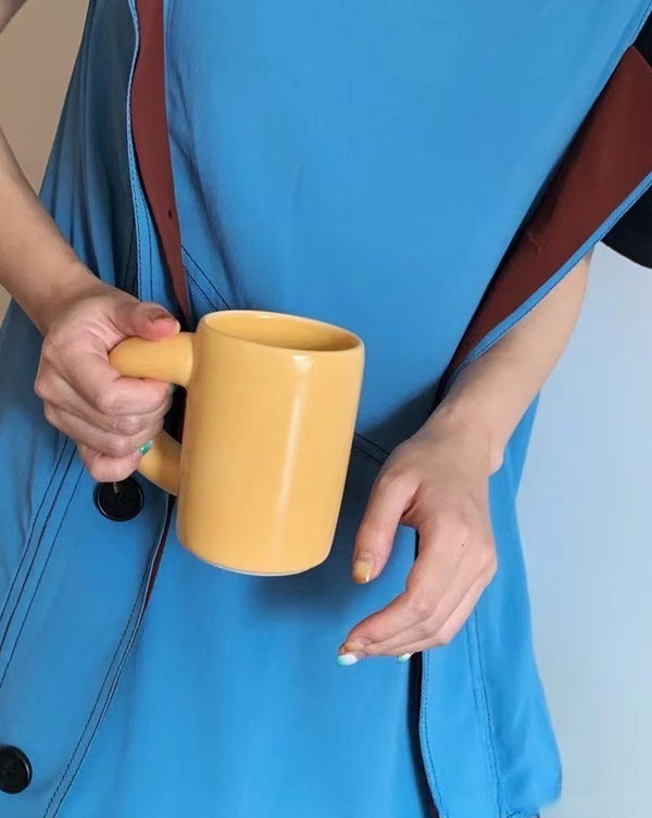 Handcrafted Ceramic Chubby Mugs with Big Twisted Handle - Unique Stylish Tea & Coffee Cups
