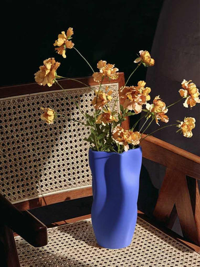 Handcrafted Modern Klein Blue Wavy Vase - Unique Dinner Party Decorative Centrepiece