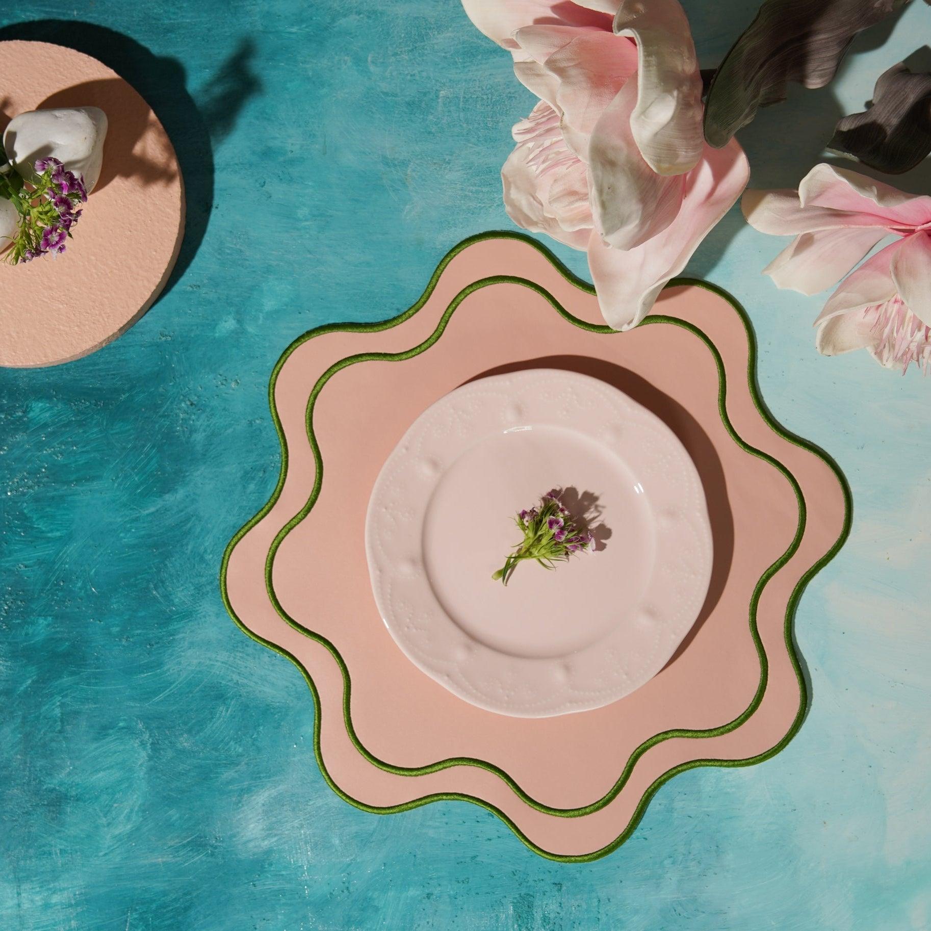 SPRING TABLE DECOR – HAVEN PINK WAVY EDGE FAUX LEATHER PLACEMAT