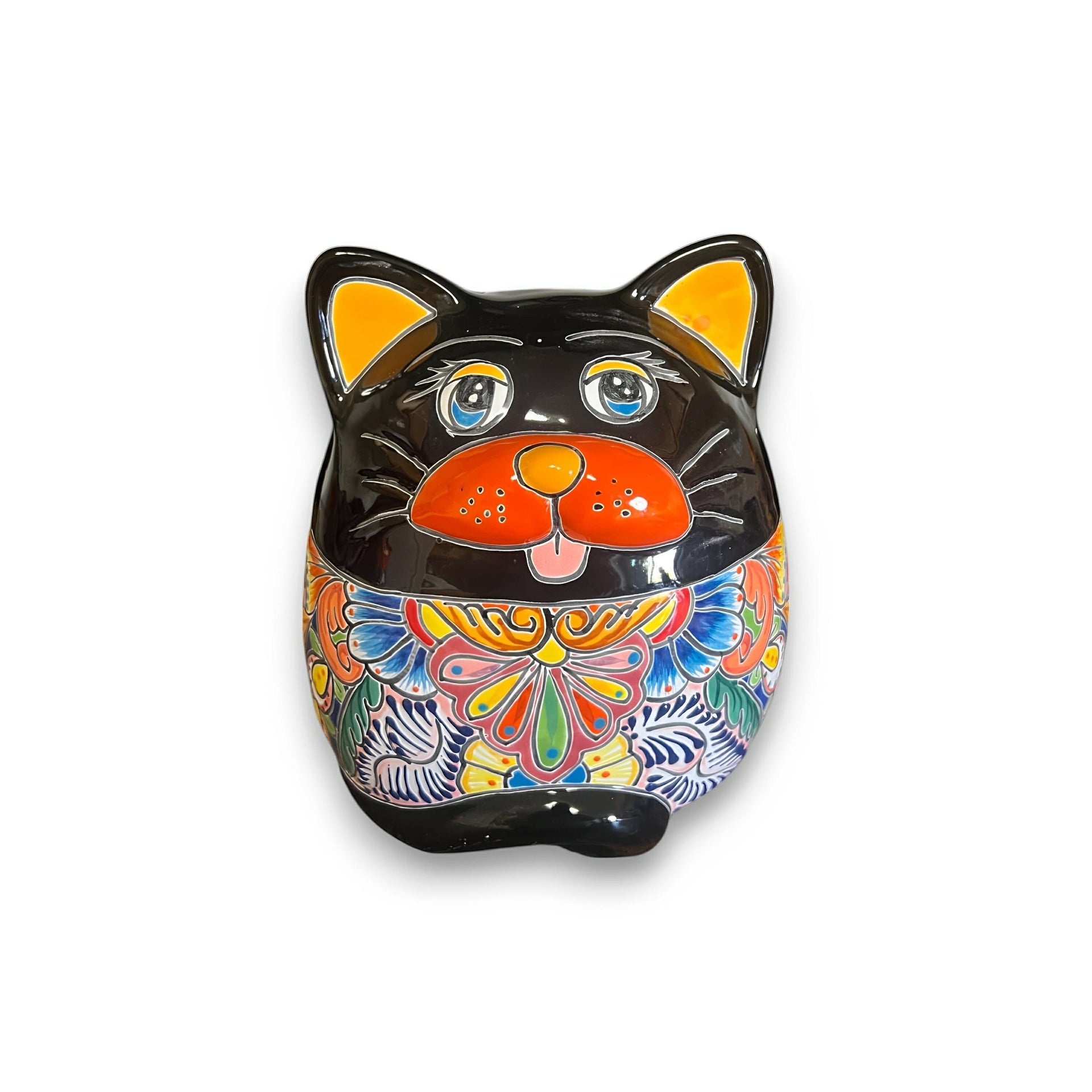 Talavera Cat Planter | Handcrafted Fat Cat Ceramic Pot