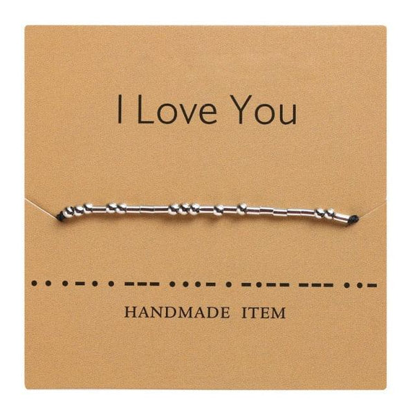 Handmade Beads Black String Bracelet With I Love You Lettering Cardboard Creative Charm Jewelry Couples Matching Bracelets Gifts For Couples Mom Daughter Best Friend 16-25cm