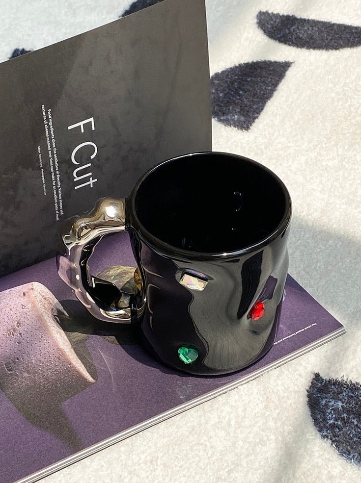 Handmade Ceramic Gemstone Couple Coffee Mugs with Wavy Handle