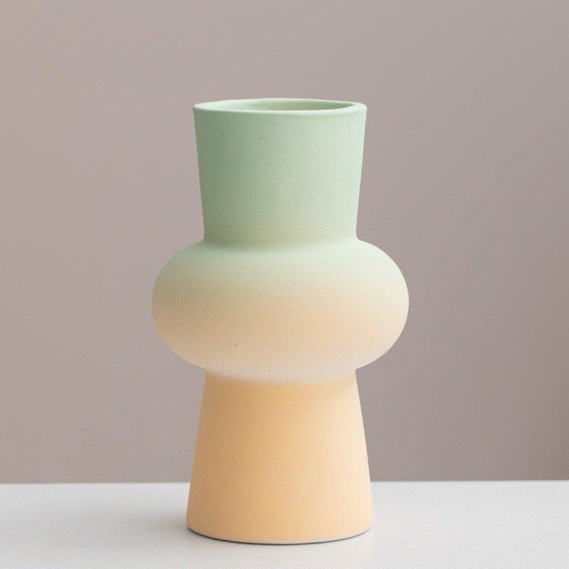 Handmade Ceramic Gradient Vase, Dopamine Geometric Matte Flower Vessels