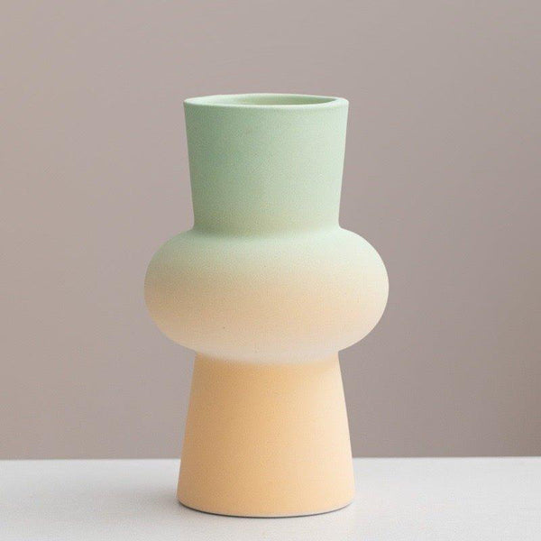 Handmade Ceramic Gradient Vase, Dopamine Geometric Matte Flower Vessels