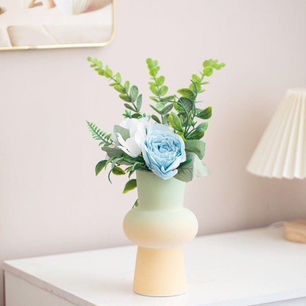 Handmade Ceramic Gradient Vase, Dopamine Geometric Matte Flower Vessels