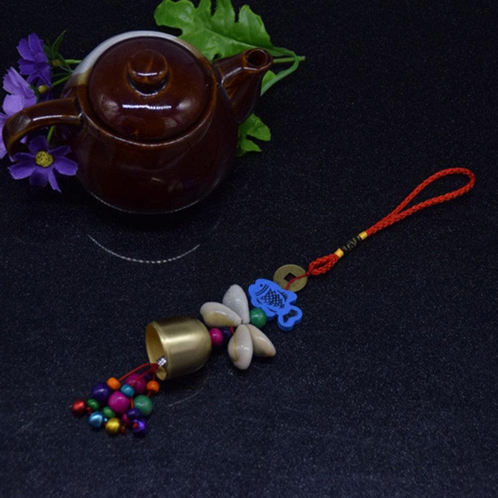 Handmade Copper Wind Chimes Hanging Ethnic Wind Bronze Bell Wood Fish Pendant Mobile Wind Chime Home Garden Outdoor Living Decoration Wind Bells Handmade Pendants For Birthday Gift & Home Decors