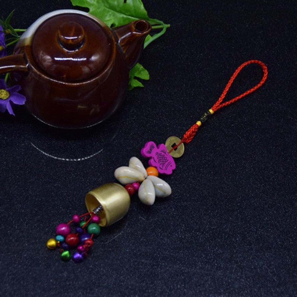 Handmade Copper Wind Chimes Hanging Ethnic Wind Bronze Bell Wood Fish Pendant Mobile Wind Chime Home Garden Outdoor Living Decoration Wind Bells Handmade Pendants For Birthday Gift & Home Decors