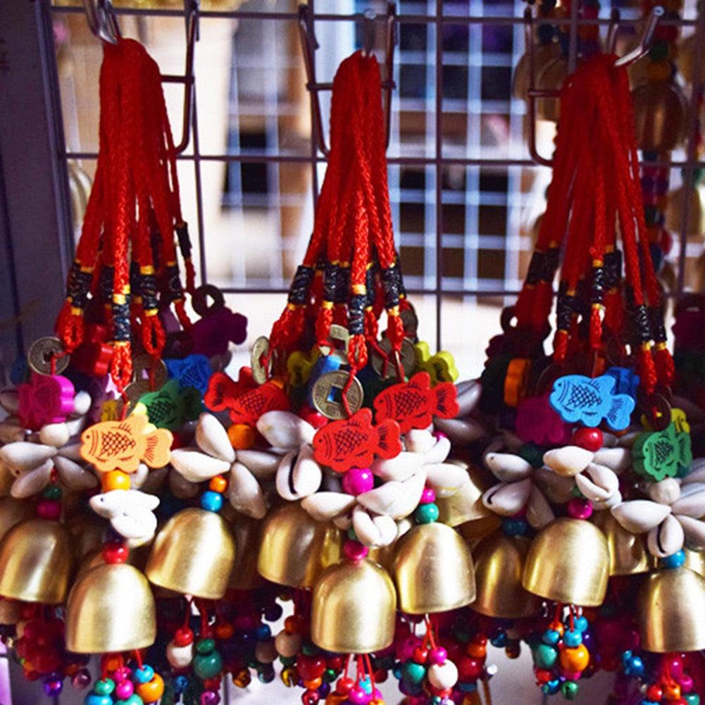Handmade Copper Wind Chimes Hanging Ethnic Wind Bronze Bell Wood Fish Pendant Mobile Wind Chime Home Garden Outdoor Living Decoration Wind Bells Handmade Pendants For Birthday Gift & Home Decors