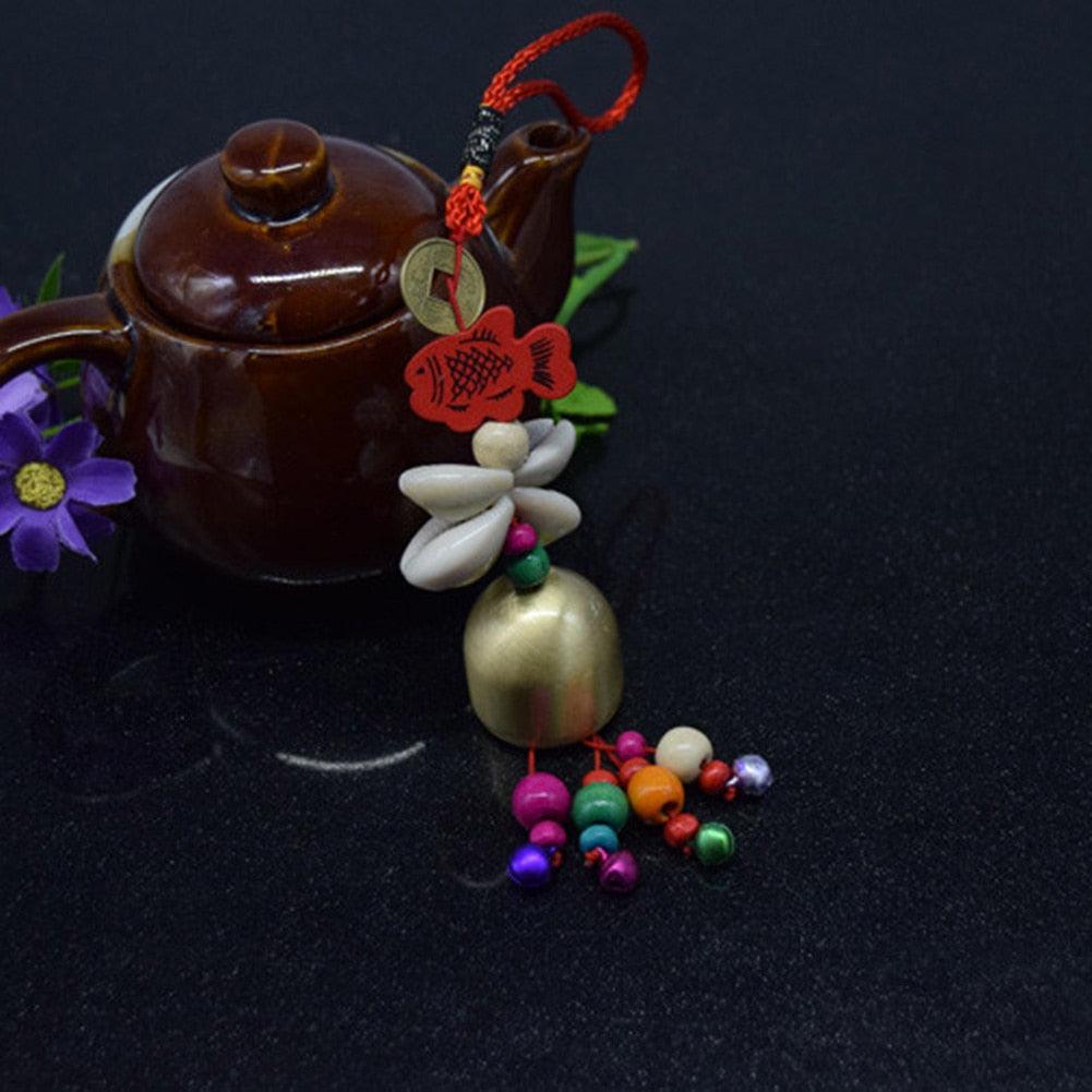 Handmade Copper Wind Chimes Hanging Ethnic Wind Bronze Bell Wood Fish Pendant Mobile Wind Chime Home Garden Outdoor Living Decoration Wind Bells Handmade Pendants For Birthday Gift & Home Decors