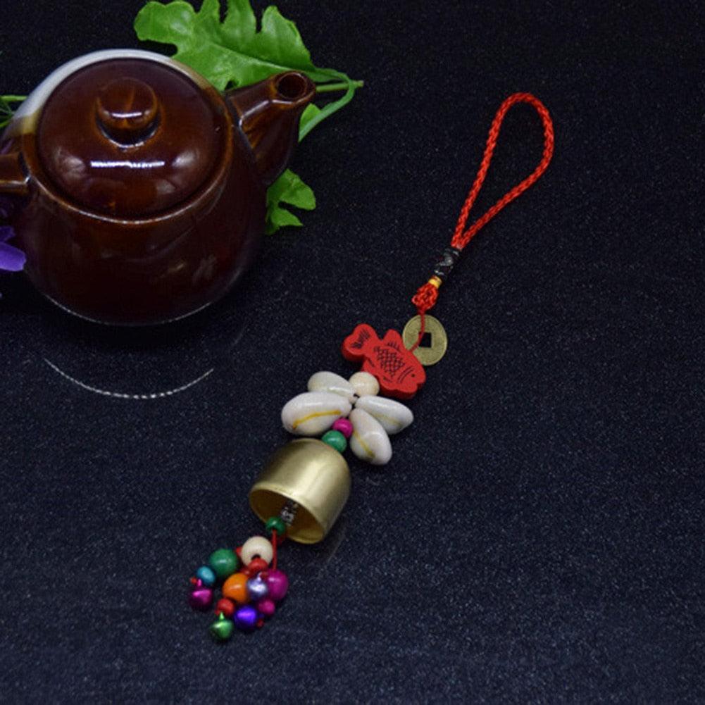 Handmade Copper Wind Chimes Hanging Ethnic Wind Bronze Bell Wood Fish Pendant Mobile Wind Chime Home Garden Outdoor Living Decoration Wind Bells Handmade Pendants For Birthday Gift & Home Decors