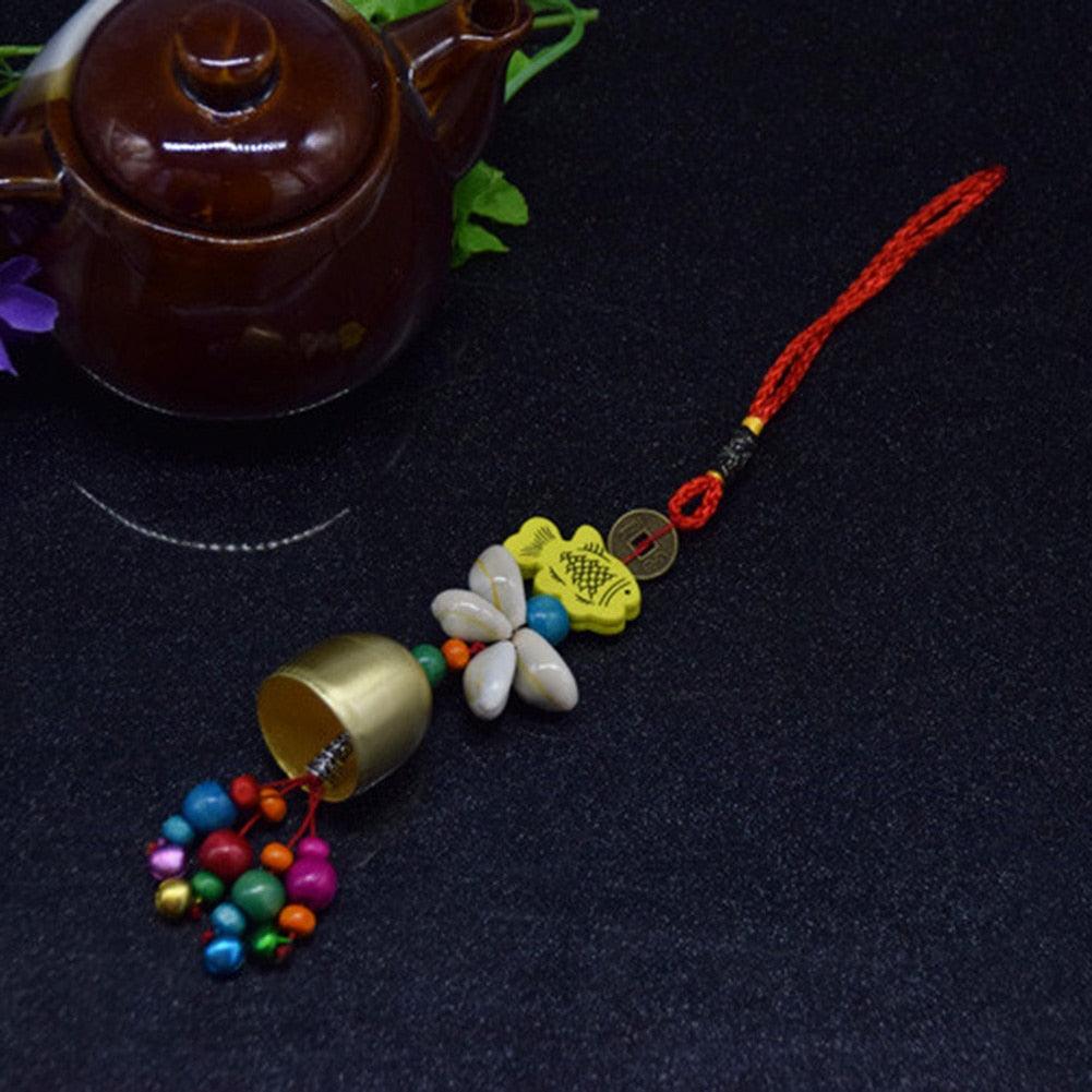 Handmade Copper Wind Chimes Hanging Ethnic Wind Bronze Bell Wood Fish Pendant Mobile Wind Chime Home Garden Outdoor Living Decoration Wind Bells Handmade Pendants For Birthday Gift & Home Decors