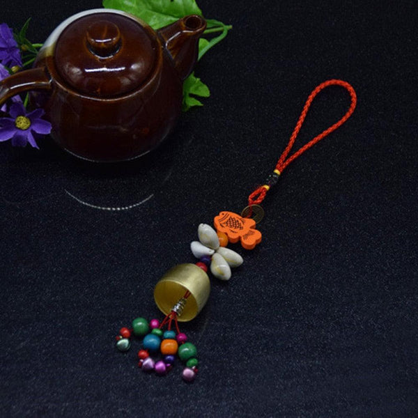 Handmade Copper Wind Chimes Hanging Ethnic Wind Bronze Bell Wood Fish Pendant Mobile Wind Chime Home Garden Outdoor Living Decoration Wind Bells Handmade Pendants For Birthday Gift & Home Decors