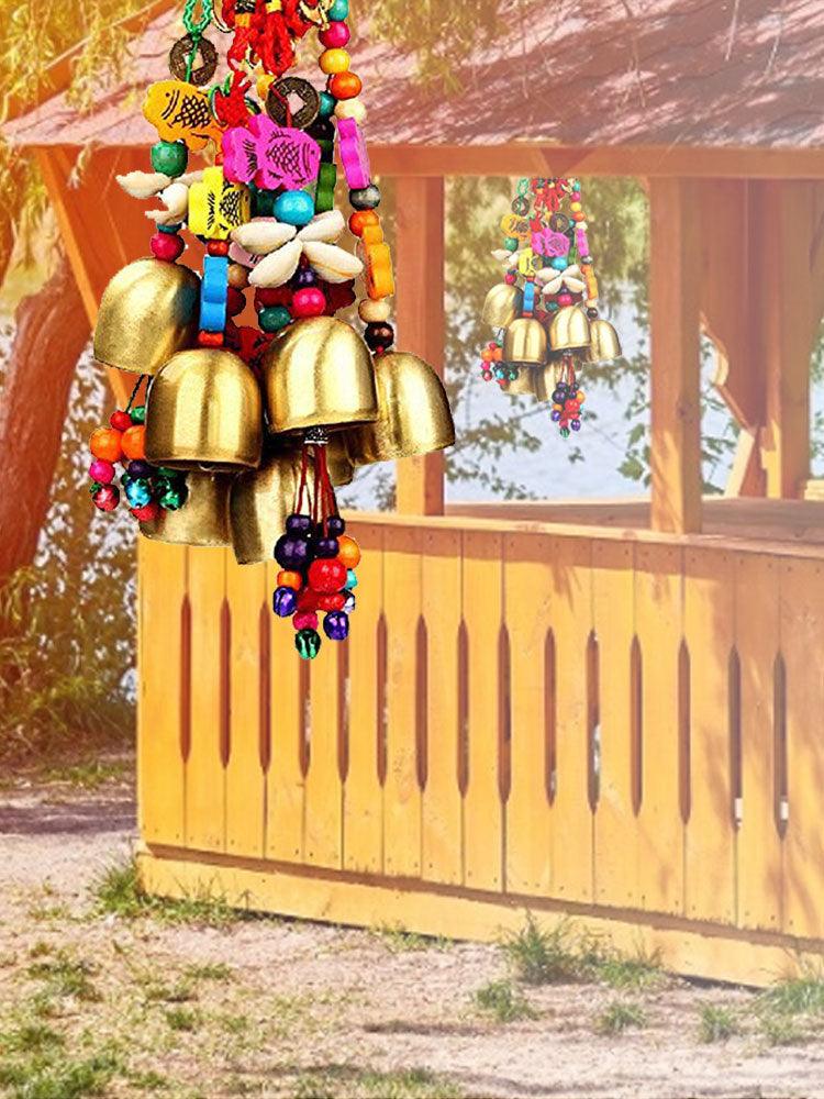 Handmade Copper Wind Chimes Hanging Ethnic Wind Bronze Bell Wood Fish Pendant Mobile Wind Chime Home Garden Outdoor Living Decoration Wind Bells Handmade Pendants For Birthday Gift & Home Decors
