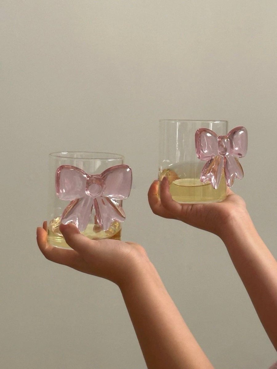 Handmade Cute Whimsical Bowknot Cup Set of 2 Pcs, Tumbler Glass