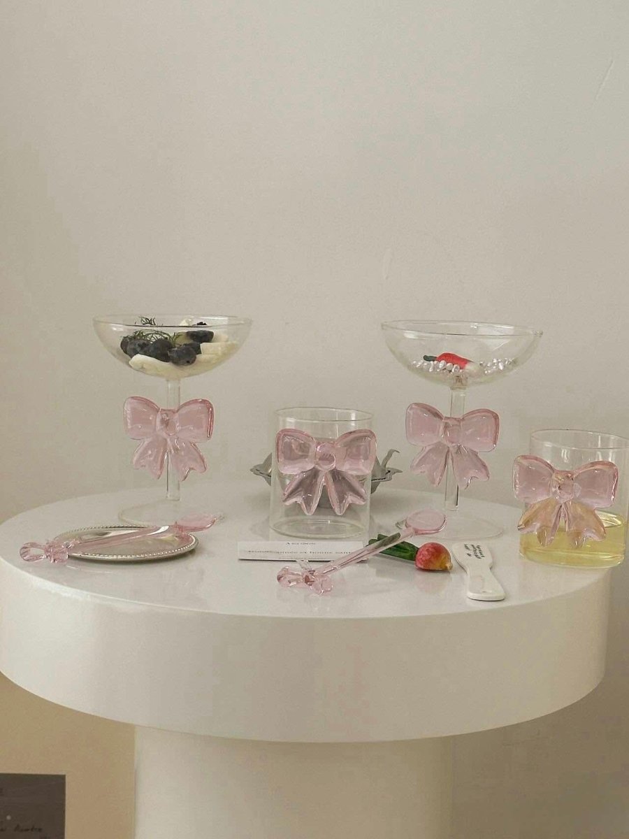 Handmade Cute Whimsical Bowknot Cup Set of 2 Pcs, Tumbler Glass