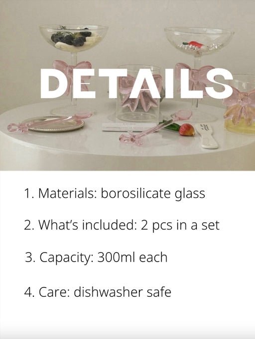 Handmade Cute Whimsical Bowknot Cup Set of 2 Pcs, Tumbler Glass