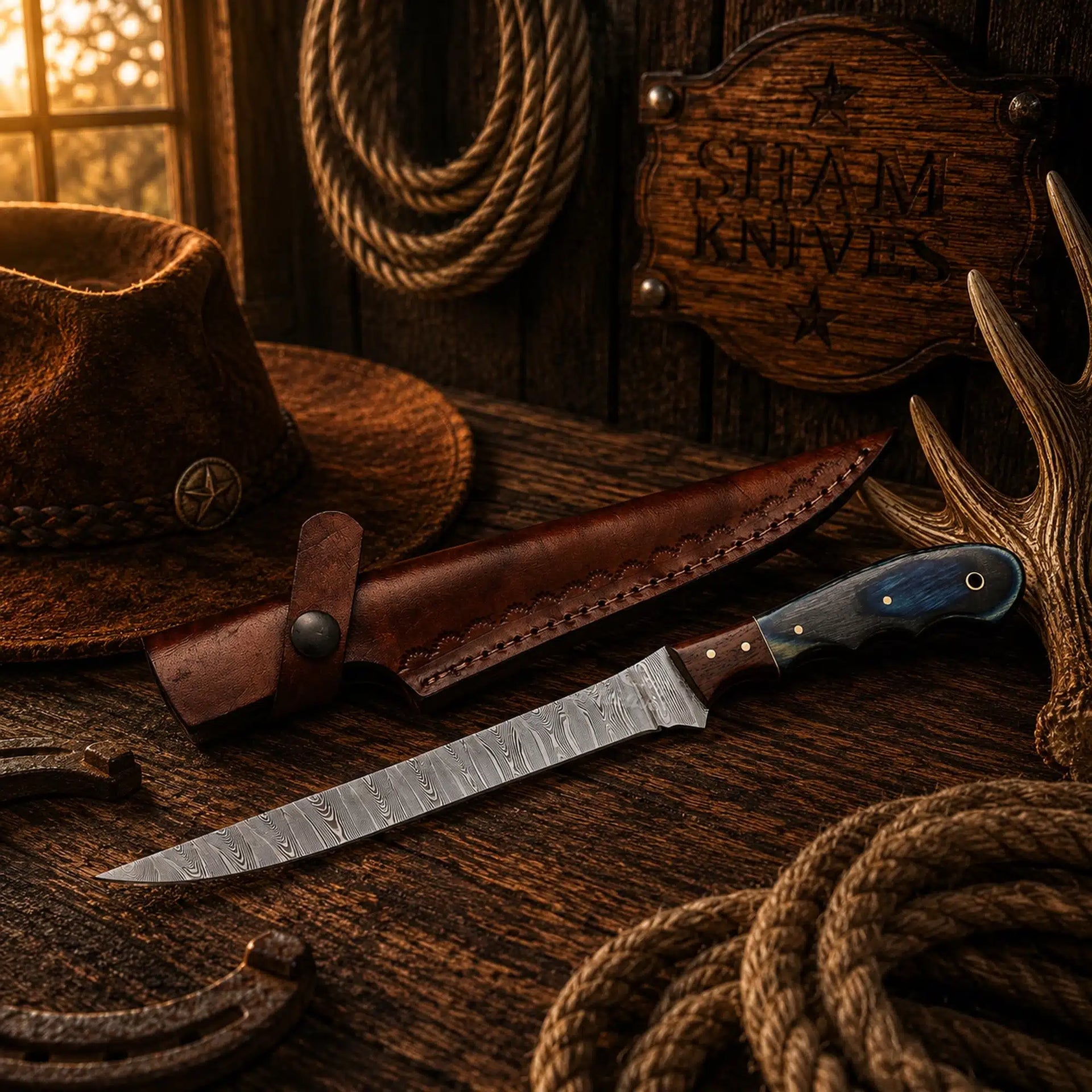 Handmade Damascus Steel Boning & Fillet Knife – Exotic Wood Handle