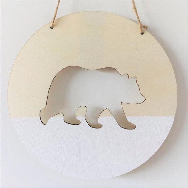 Handmade Hanging Ornaments Positive Slogan Banner Round Polar Bear Animal Statue Figurines Sculpture Wooden Ornaments  Wood Chip Wall Pendant Cardboard For Kids Room Decoration Photo Props