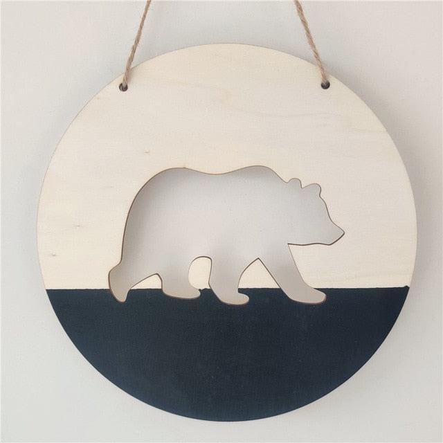 Handmade Hanging Ornaments Positive Slogan Banner Round Polar Bear Animal Statue Figurines Sculpture Wooden Ornaments  Wood Chip Wall Pendant Cardboard For Kids Room Decoration Photo Props