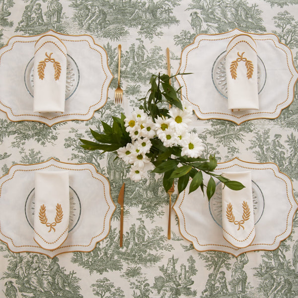 SPRING TABLE DECOR – LUNA IVORY GOLD TRIM PLACEMAT & NAPKIN SET