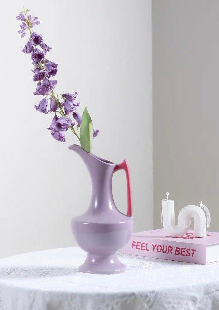Handmade Medieval Style Ceramic Decorative Flower Vase - Glazed With Dopamine Colors