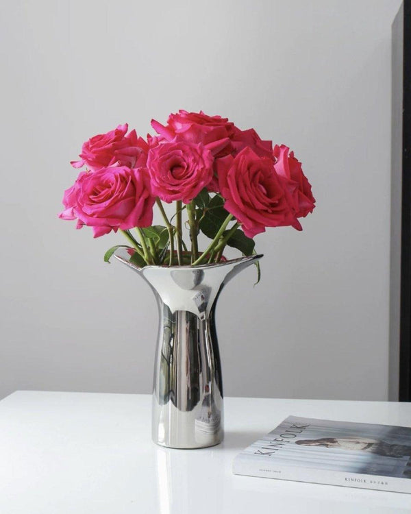 Handmade Modern Silver Bloom Vase, Ceramic Botanica Centrepiece Vase