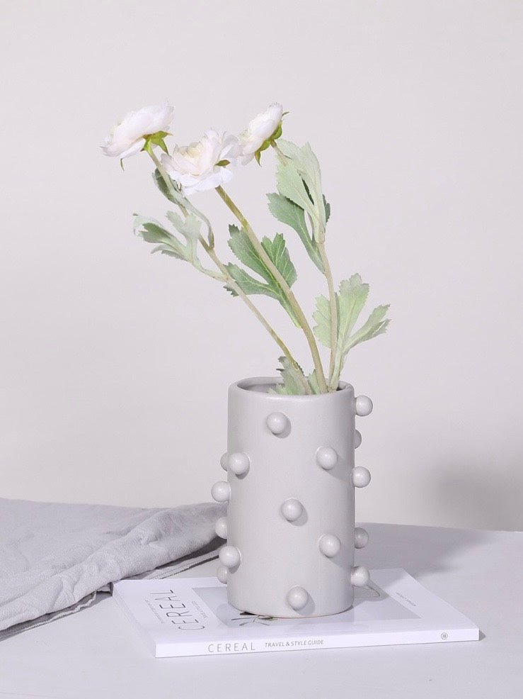 Handmade Morandi-color Pomponette Vase, Dotted Cylinder Centrepiece