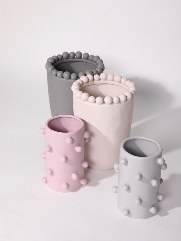 Handmade Morandi-color Pomponette Vase, Dotted Cylinder Centrepiece