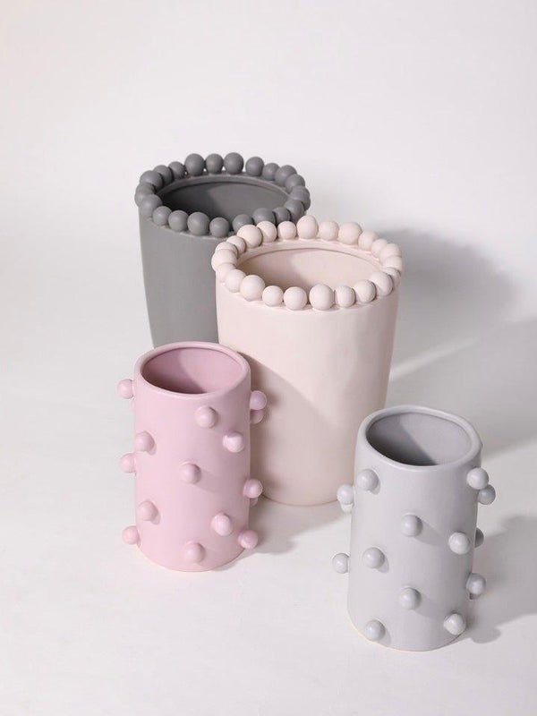 Handmade Morandi-color Pomponette Vase, Dotted Cylinder Centrepiece
