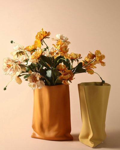 Handmade Ceramic Wrinkle Vase | Morandi Color | Unique Decorative Piece