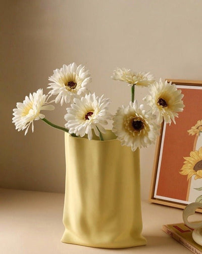 Handmade Ceramic Wrinkle Vase | Morandi Color | Unique Decorative Piece