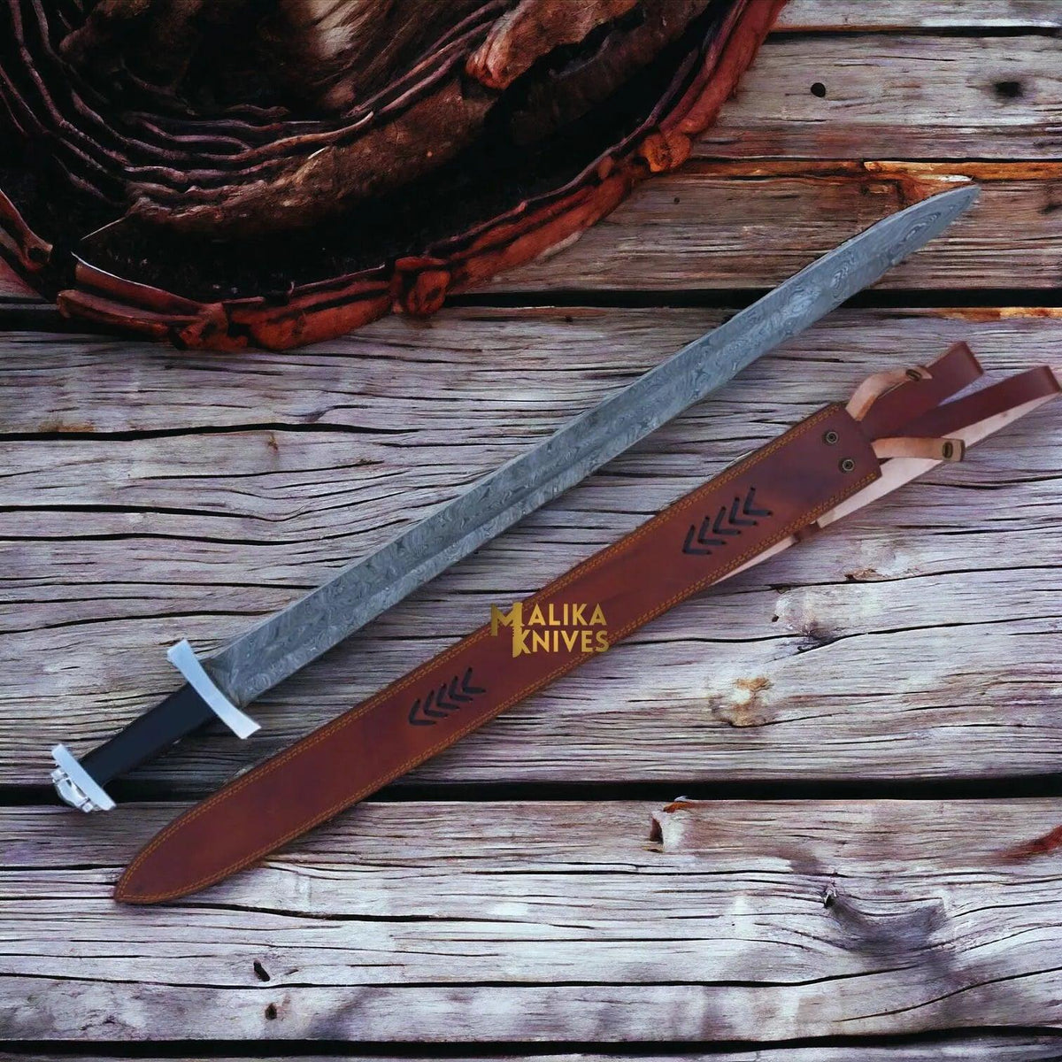 Ulfberht Damascus Viking Sword | Leather Sheath